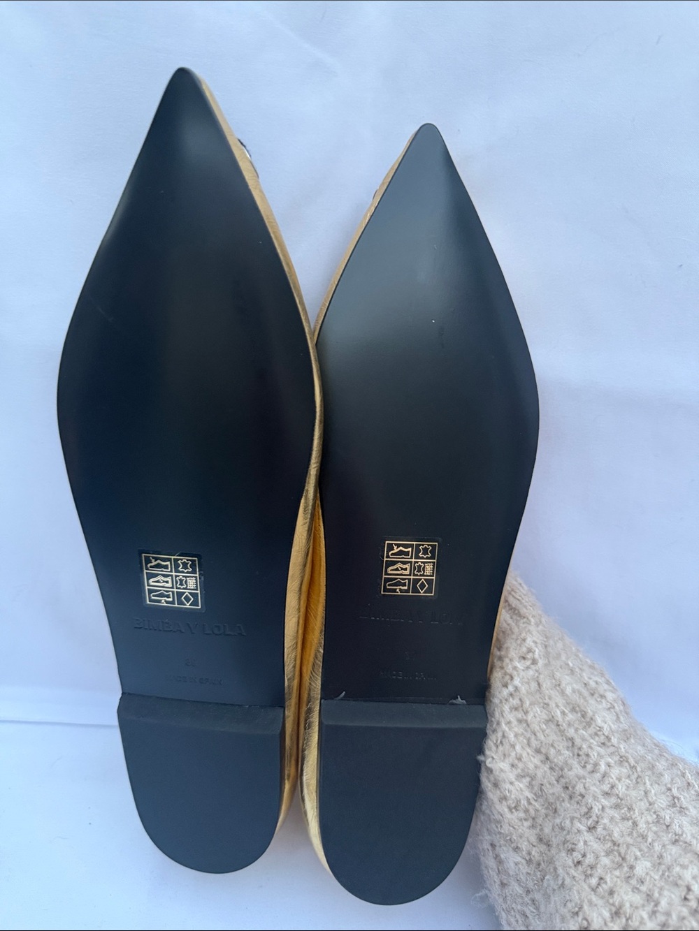 Metallic Gold Pointed Lace-Up Women’s Flats with Black Laces - Picture 3 of 4